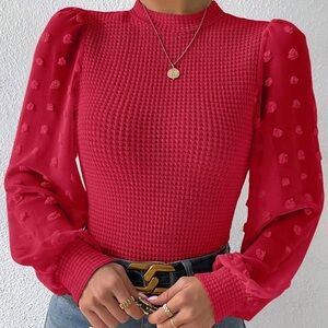 Elegant Red Textured Women's Top